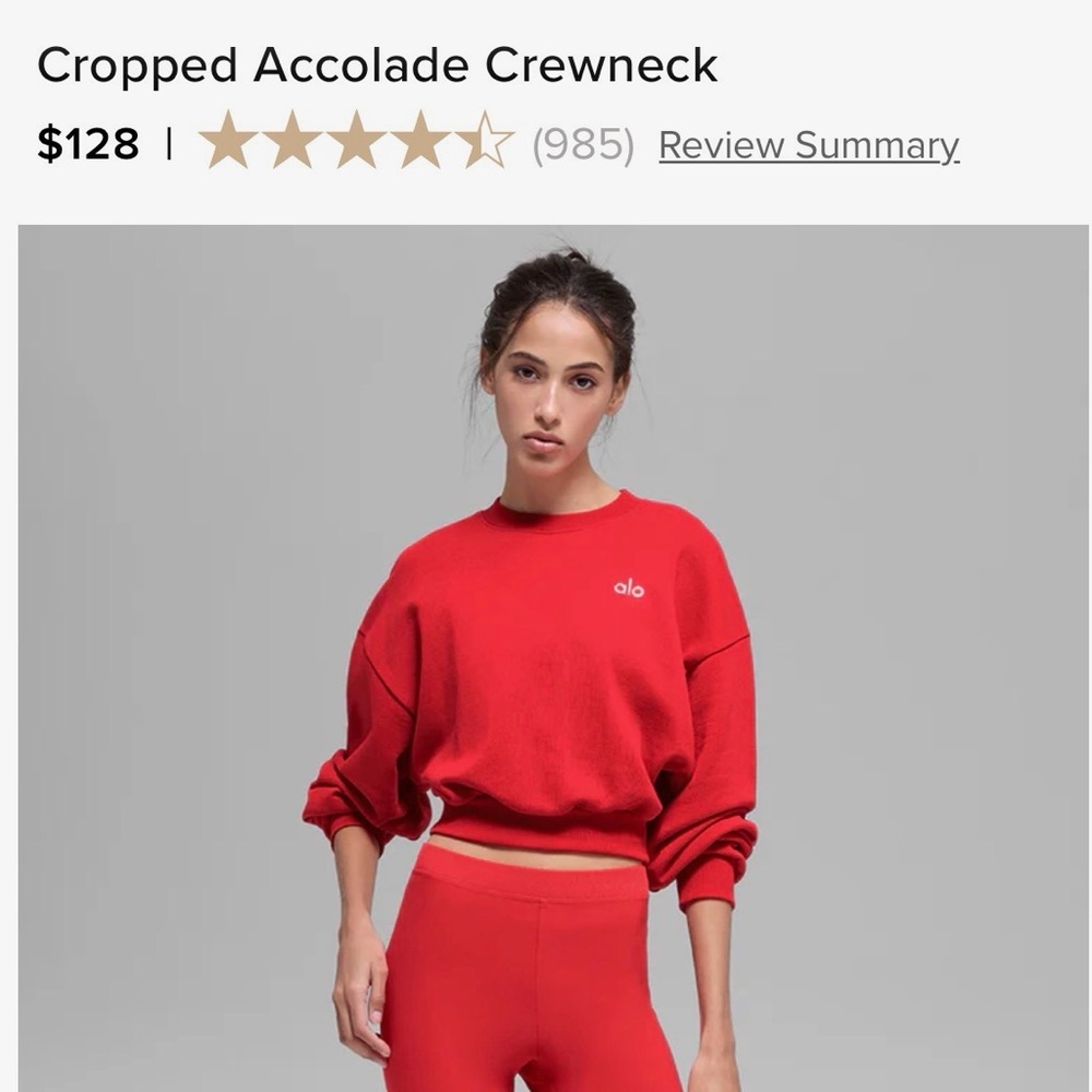 ALO Yoga Cropped Accolade Crewneck Sweater - Red